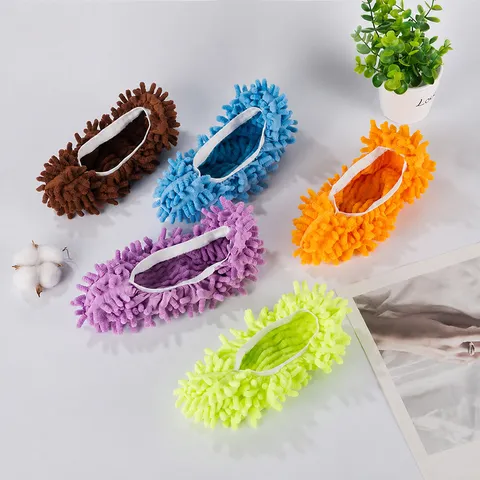 Chenille Household Mopping Slippers Non-Slip Dustproof Floor Cleaning Shoe Covers Lazy Mop Slippers Washable Reusable House Cleaning