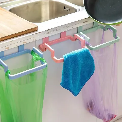 Kitchen Cabinet Door Hanging Trash Bag Holder Plastic Garbage Storage Rack Kitchen Cabinet Organizer Home Supplies