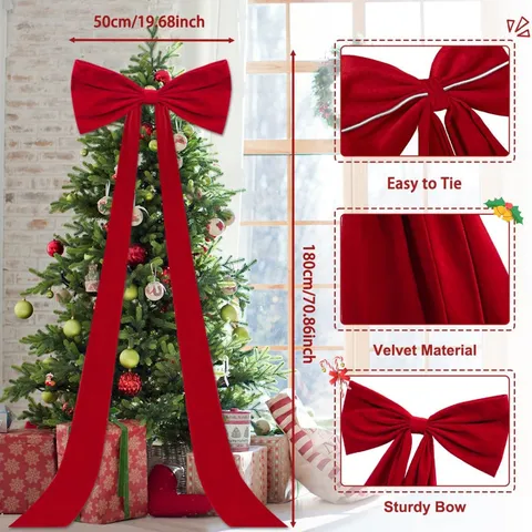 Extra Large Velvet Christmas Tree Topper Bow With Long Ribbons Red Wine Red Festive Holiday Party Home Decor