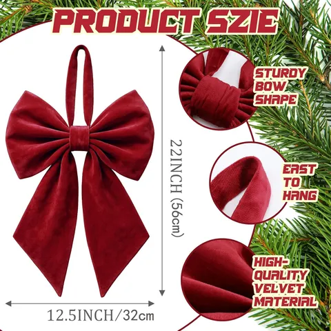Large Velvet Christmas Tree Topper Bow Hanging Ornament For Holiday Festival Party Room Indoor Wall Decor