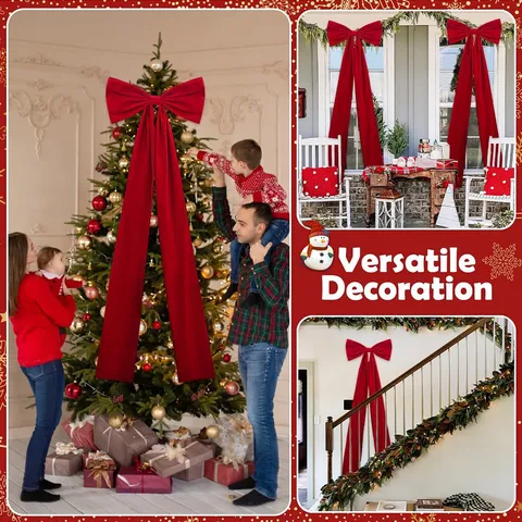 Extra Large Velvet Christmas Tree Topper Bow With Long Ribbons Red Wine Red Festive Holiday Party Home Decor
