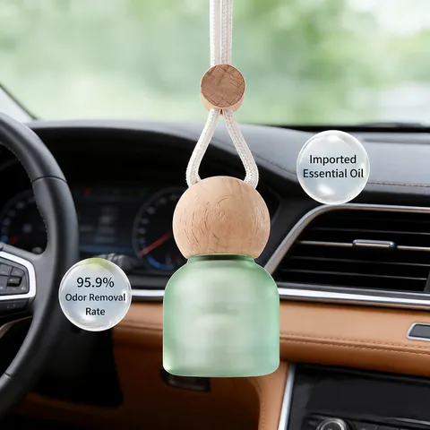 Car Aromatherapy Pendant Glass Bottle Rear View Mirror Hanging Perfume Diffuser Wooden Cap Air Freshener