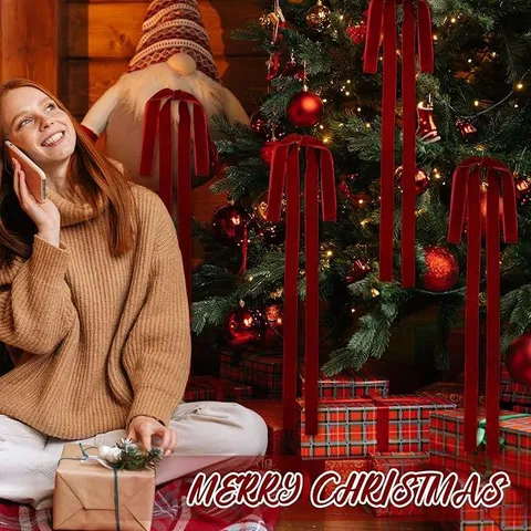 Große Samtschleife Weihnachtsbaum Anhänger Hängende Dekoration Feiertag Kranz Geschenkbox Zuhause Party Ornament