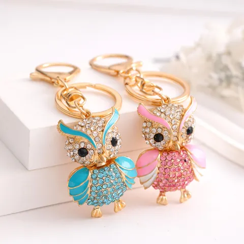 Porte-clés Hibou en Métal Mignon Alliage de Zinc Strass Étincelant Anneau de Clés Animal Mode Pendentif de Sac Bijou Cadeau
