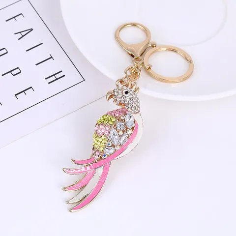 Cute Rhinestone Parrot Bird Car Keychain Bag Pendant Key Chain Metal Key Ring Fashion Jewelry Gift Accessory