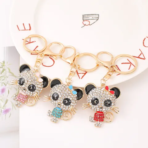 Portachiavi Gatto in Metallo con Strass Simpatico Ciondolo Animale da Borsa Catena Chiavi Cristallo Scintillante Anello Chiave Auto Accessori Regalo
