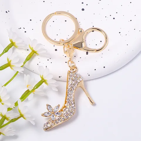 Metall Strass High Heel Schuhe Schlüsselanhänger Süße Blume Auto Schlüsselring Tasche Anhänger Mode Damen Schlüsselanhänger Geschenk