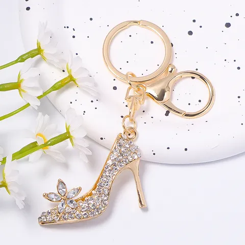 Metall Strass High Heel Schuhe Schlüsselanhänger Süße Blume Auto Schlüsselring Tasche Anhänger Mode Damen Schlüsselanhänger Geschenk