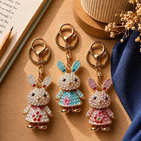 Niedlicher Strass Kaninchen Schlüsselanhänger Metall Kristall Tier Auto Schlüsselanhänger Taschenanhänger Mode Schmuck Geschenk Für Damen