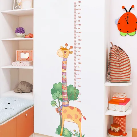 Cartoon Giraffe Growth Chart Wall Sticker Waterproof PVC Measurement Height Ruler For Kids Nursery Playroom Bedroom Decoration