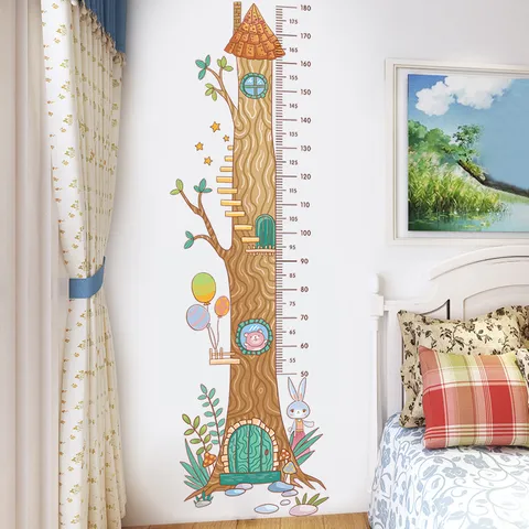 Cartoon Baumhaus Höhenmessung Wandaufkleber Für Kinderzimmer PVC Wasserdicht Abnehmbar Wachstumsskala Wandtattoo Dekoration