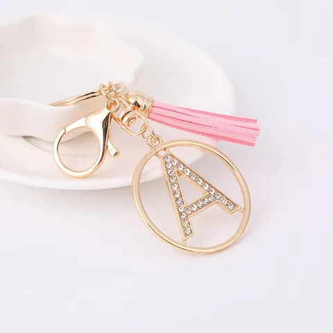 Porte-clés à Glands et Lettres Strass Mode Alliage Métal Cristal Initiales Pendentif de Sac Cadeau Femme