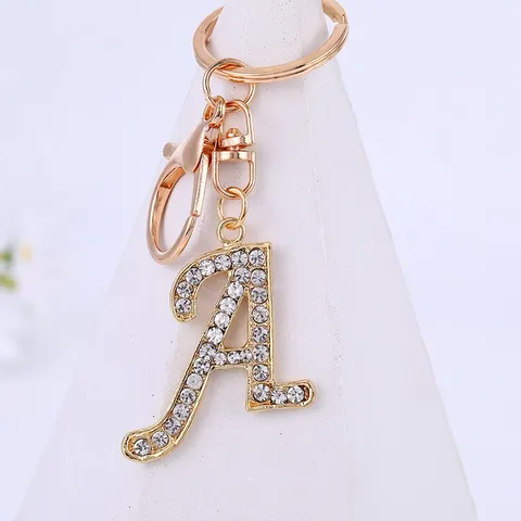Style Coréen Alliage de Zinc Strass Lettre Anglaise Porte-Clés Mode Pendentif de Sac Anneau de Clé de Voiture Bijou Cadeau