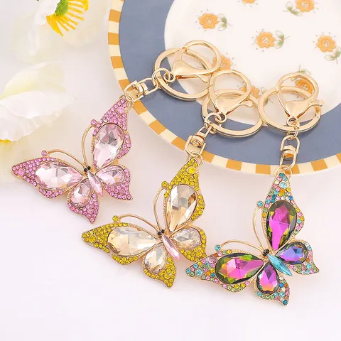 Porte-clés Papillon en Métal de Mode Strass Mignon Animal Anneau de Clés Pendentif de Sac Chaîne de Clé de Voiture Bijou Cadeau