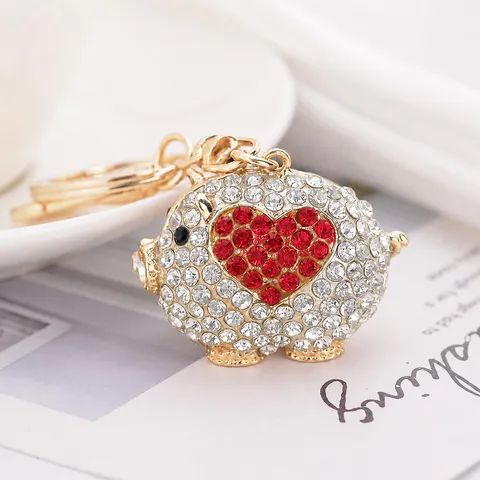 Portachiavi Maiale con Strass Lusso Leggero Animale Cartone Animato Anello Chiave Metallo Ciondolo Borsa Auto Regalo Donna