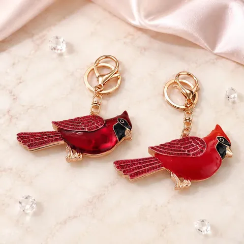 Cardinal Rhinestone Keychain Zinc Alloy Red Bird Car Key Chain Bag Pendant Creative Gift Accessory