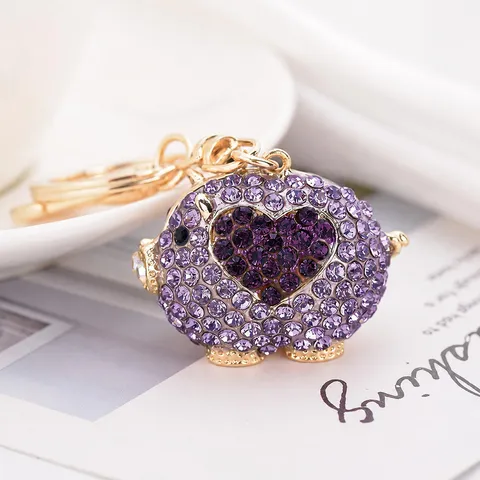 Portachiavi Maiale con Strass Lusso Leggero Animale Cartone Animato Anello Chiave Metallo Ciondolo Borsa Auto Regalo Donna