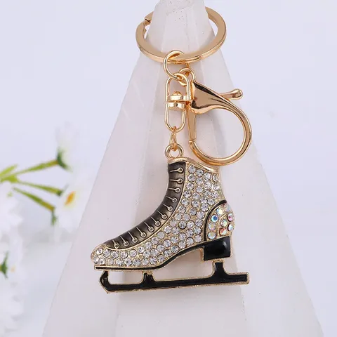 Creative Roller Skate Metal Keychain Rhinestone Ice Skating Bag Charm Zinc Alloy Key Ring Fashion Key Accessories