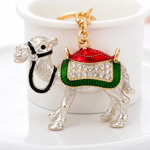 Leuke Metalen Kameel Sleutelhanger Strass Emaille Dier Sleutelhanger Tas Hanger Mode Sieraden Cadeau