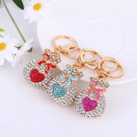 Léger Luxe Amour Sac Porte-Bonheur Porte-Clés Strass Métal Chance Cuir Corde Pendentif Mode Sac Ornement