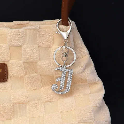 Porte-clés Lettre Strass Style Gothique en Alliage de Zinc Argent Anneau Clé Alphabet Pendentif Sac à Dos Cadeau Bijou Mode