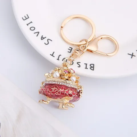 Porte-clés Corne d'Abondance Style Chinois Métal Strass Perle Artificielle Cordon en Cuir Tressé Pendentif de Sac Cadeau