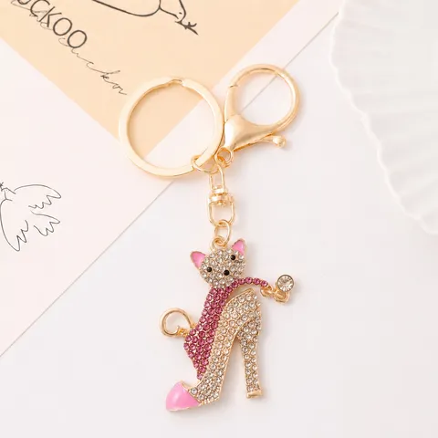 Lusso Leggero Lega Strass Gatto Tacchi Alti Portachiavi Squisito Brillante Diamante Borsa Ciondolo Auto Portachiavi Catena