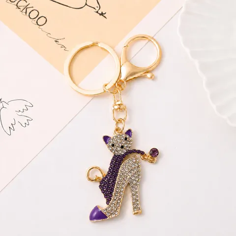 Lusso Leggero Lega Strass Gatto Tacchi Alti Portachiavi Squisito Brillante Diamante Borsa Ciondolo Auto Portachiavi Catena