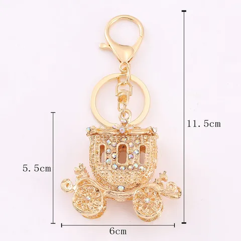 Cinderella Pumpkin Carriage Keychain Rhinestone Crystal Metal Car Key Ring Cute Bag Pendant Graduation Gift For Women
