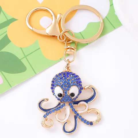 Porte-Clés Poulpe Strass Créatif Métal Animal Marin Chaîne Clés Mignon Pendentif Sac Anneau Clé Voiture Mode Bijou Cadeau