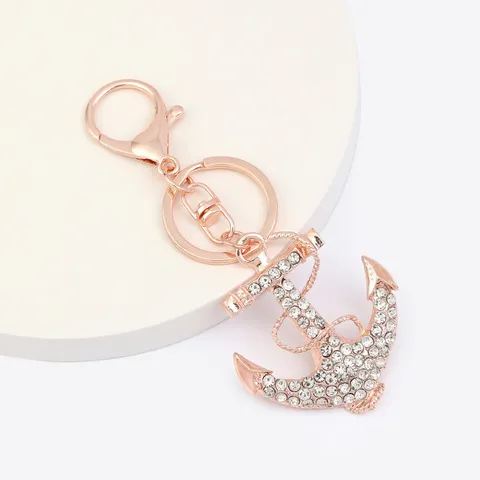 Llavero de Ancla de Aleación de Zinc de Moda Pedrería Brillante Cadena de Llaves de Coche de Metal Colgante de Bolso Regalo