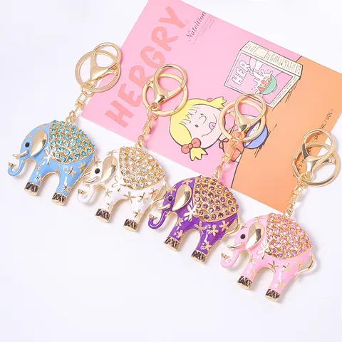 Metalen Olifant Sleutelhanger Strass Dierlijke Tas Bedel Schattige Geëmailleerde Sleutelhanger Luxe Mode Sleutelhanger Cadeau Voor Vrouwen
