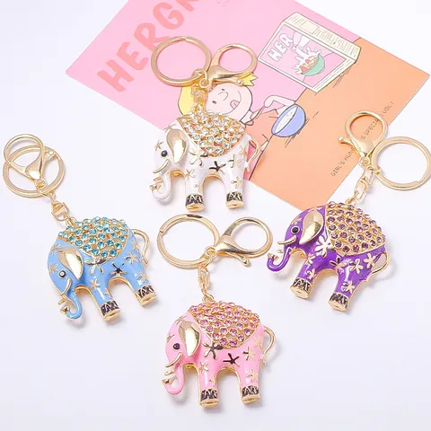 Metalen Olifant Sleutelhanger Strass Dierlijke Tas Bedel Schattige Geëmailleerde Sleutelhanger Luxe Mode Sleutelhanger Cadeau Voor Vrouwen