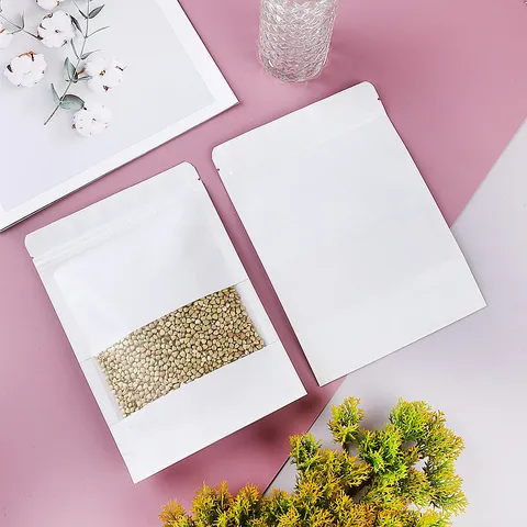 Kraftpapier Standbeutel Mit Fenster Verdickte Selbstversiegelnde Lebensmittelaufbewahrungstasche Für Getreide Nüsse Kaffee Snacks Verpackung
