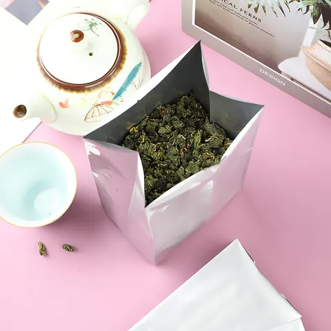 Reine Aluminiumfolie Seitenfalten-Vakuumbeutel Für Tee Lebensmittel Getreide Verpackung Feuchtigkeitsbeständig Standbodenbeutel Silber