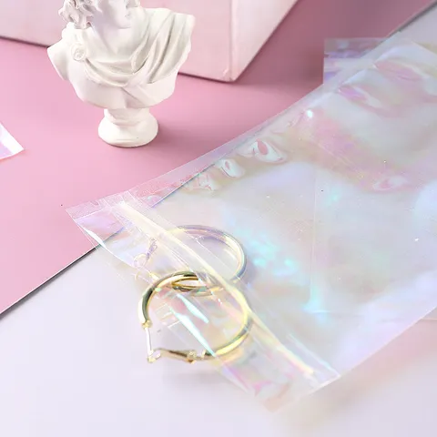 Irisierender Laser-Druckverschlussbeutel Regenbogenfolie Schmuck Verpackungsbeutel Transparent Irisierende Kleinteile Versiegelter Beutel