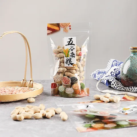 Transparente Standbodenbeutel Mit Wiederverschließbarem Ziplock Lebensmittelqualität PE Kunststoffbeutel Für Getreide Bohnen Lagerung Feuchtigkeitsbeständige Verpackung