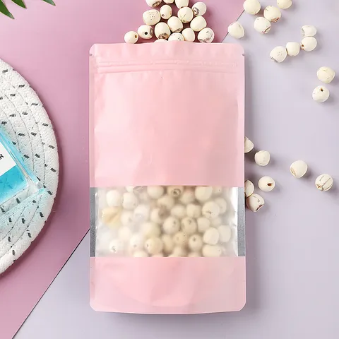 Mattierte PET CPP Standbodenbeutel Für Lebensmittel Mit Sichtfenster Wiederverschließbare Zip Lock Beutel Für Nüsse Snacks Kaffee