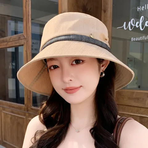 Women Fashion Bucket Hat Cotton Solid Color Pleated Sun Hat Casual Minimalist Outdoor Travel Headwear