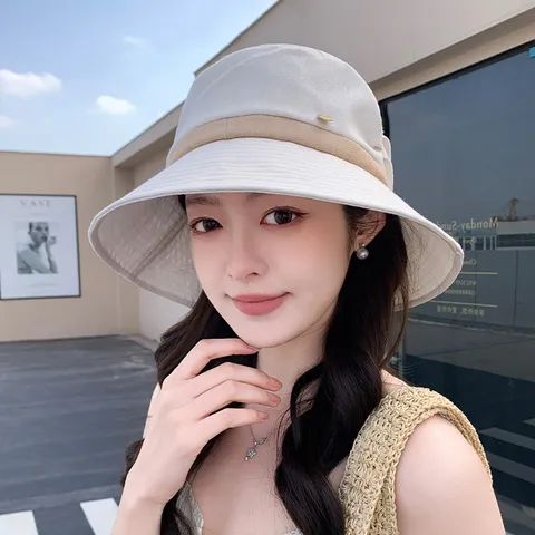 Women Fashion Bucket Hat Cotton Solid Color Pleated Sun Hat Casual Minimalist Outdoor Travel Headwear