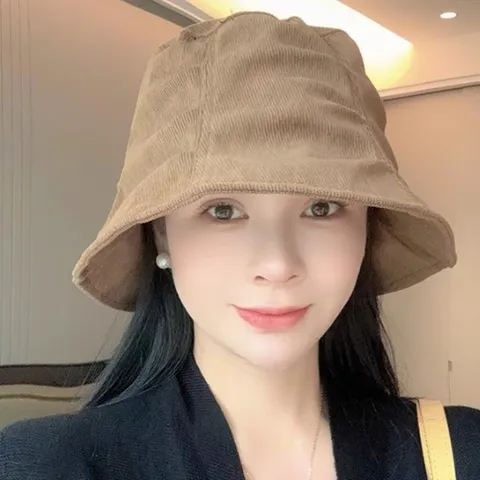 Japanese Vintage Corduroy Bucket Hat Women Casual Solid Color Pleated Warm Windproof Winter Basin Hat Fashion Accessories
