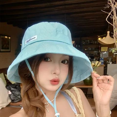 Dames Zonbescherming Vissershoed Japans Fris Mintgroen Gestreepte Snoepkleur Zomer Casual Buiten Strandhoed