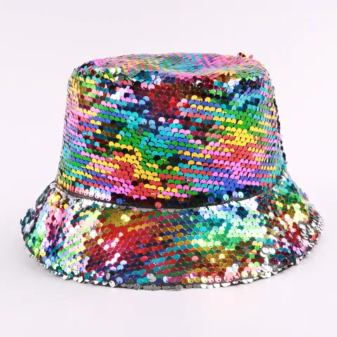 Colorful Sequin Bucket Hat Sparkling Disco Party Fashion Versatile Basin Hat