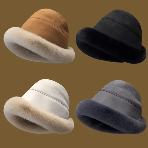 Damen Winter Warm Fleecegefütterter Fisherman Hut Verdickter Plüsch Bucket Hat Winddicht Ohrklappe Trapper Hut Lässiger Baumwollhut