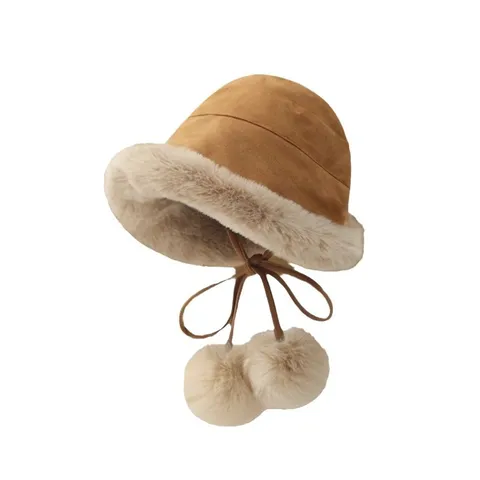 Damen Winter Warm Fleecegefütterter Fisherman Hut Verdickter Plüsch Bucket Hat Winddicht Ohrklappe Trapper Hut Lässiger Baumwollhut