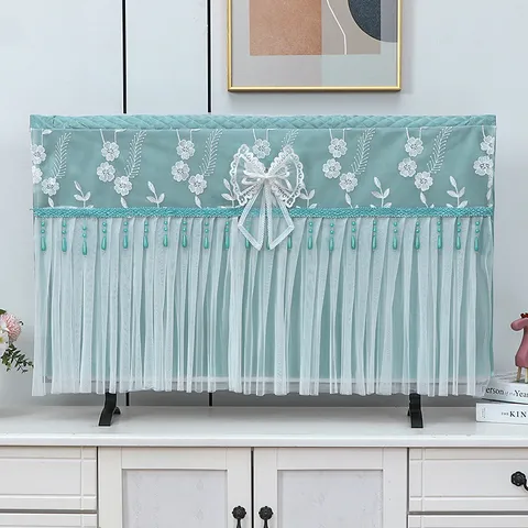 Copertura Antipolvere TV in Pizzo Moderno Minimalista Ricamo Floreale Protettore per TV Sospesa Decorazione per la Casa