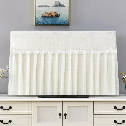 Lace Trim TV Dust Cover Full Coverage TV Protector Decorative Dustproof Cover For Living Room Home TV Screen Protection