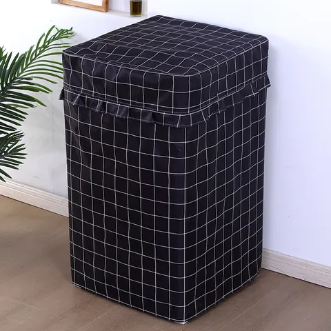 Fundas Impermeables de Tela Oxford para Lavadora Rejilla Negra Impermeable Protector Superior Abierto para Lavadora Doméstica