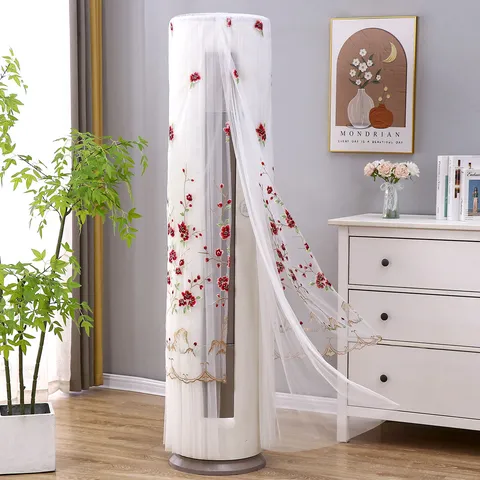 Vertical Air Conditioner Cover Dustproof Protector Lace Mesh Red Plum Embroidery Living Room Home Appliance Cover