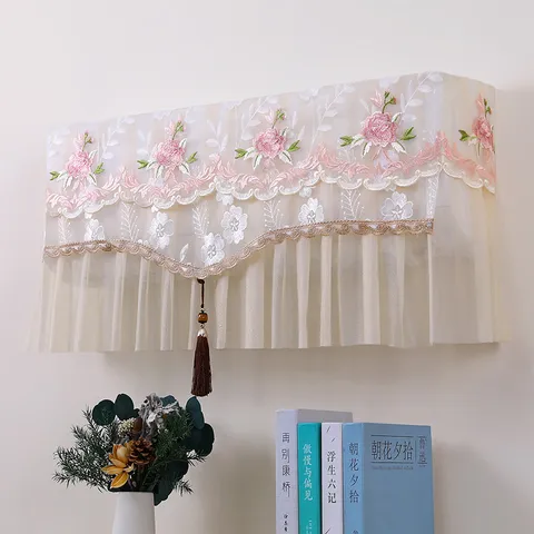 Nuovo Stile Cinese Floreale di Peonia Ricamato Copertura per Condizionatore d'Aria Pizzo Nappa Pacchetto Completo Protettore AC Decorazione Casa